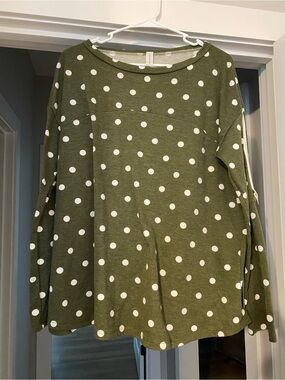 Polka Dot Long Sleeve Tee - Olive Green